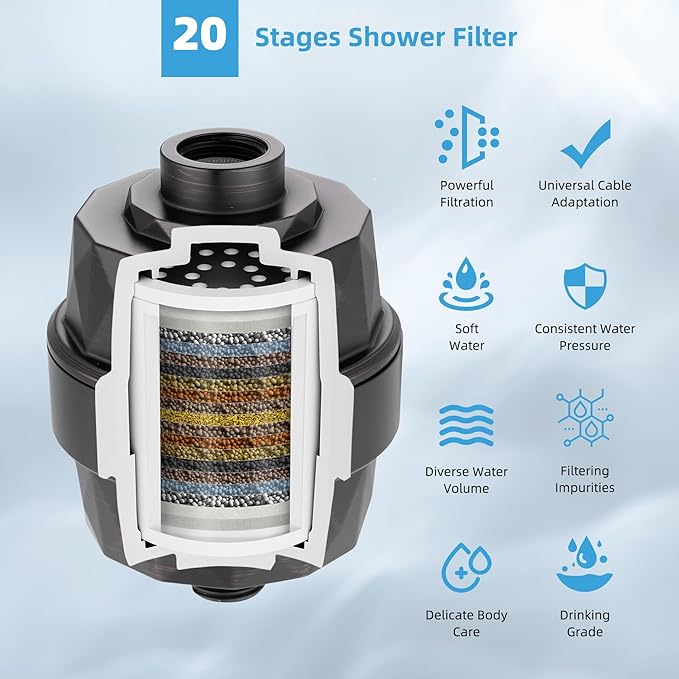 Hibbent All Metal Rain Filtered Shower Head, 12'' High Pressure Rainfall Showerhead with 16" Shower Extension Arm, 20 Stage Shower Filter, Solid Brass Adjustable Shower Arm Extender, Oil-Rubbed Bronze