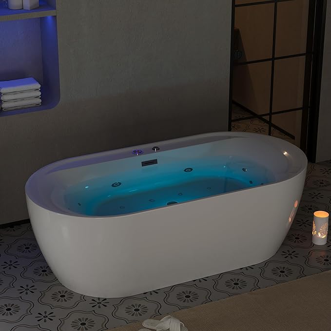 GarveeLife Freestanding Bathtub Tub71×35×23 inch Acrylic Massage Tub with Air Bubble & Water Jets, Computer Panel Control, Heating & Temperature Control, Modern Soaking Spa Tub for Home Bathro