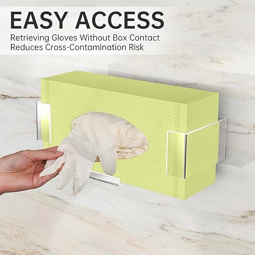 NiHome Clear Wall-Mounted Acrylic Glove Box Holder Dispenser for Bathroom, Kitchen, Lab, Salon Use - Easy to Install, Space-Saving Storage for Gloves, Tissues, Wipes with Hygienic Touch-Free Access