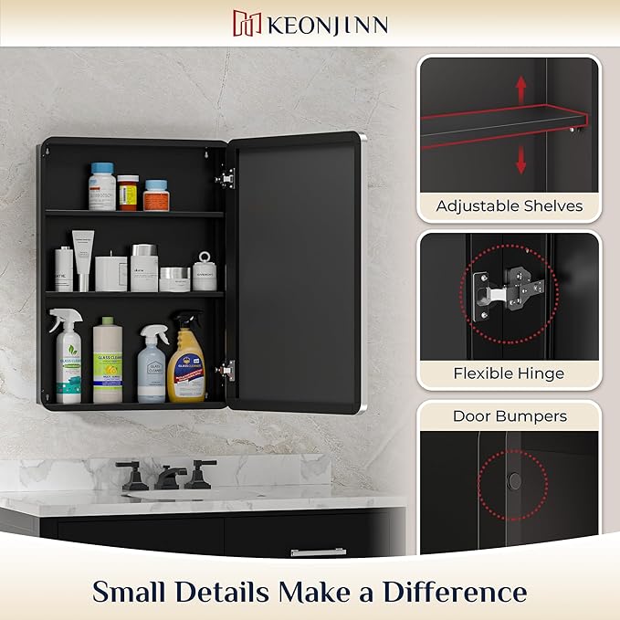 Keonjinn 60 x 32 Inch Large Chrome Medicine Cabinets, Recessed Bathroom Medicine Cabinet, Elegant Silver Stainless Steel Framed, Sturdy & Heavy, Adjustable Shelves, DTC Hinges, Soft Closing, Modern