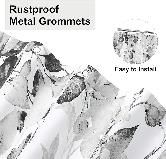 Colorful Star Grey Eucalyptus Waterproof Shower Curtain Set with Hooks, Minimalist Watercolor Floral Print Bathroom Décor, Plant Leaves Washable Fabric Shower Curtain, 72 x 84 Inch