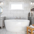 FerdY Tahiti 59" Acrylic Freestanding Bathtub, Elegant Oval Shape Bathtub, Glossy White, Brushed Nickel Drain & Integrated Slotted Overflow Assembly Included cUPC Certified, 02119