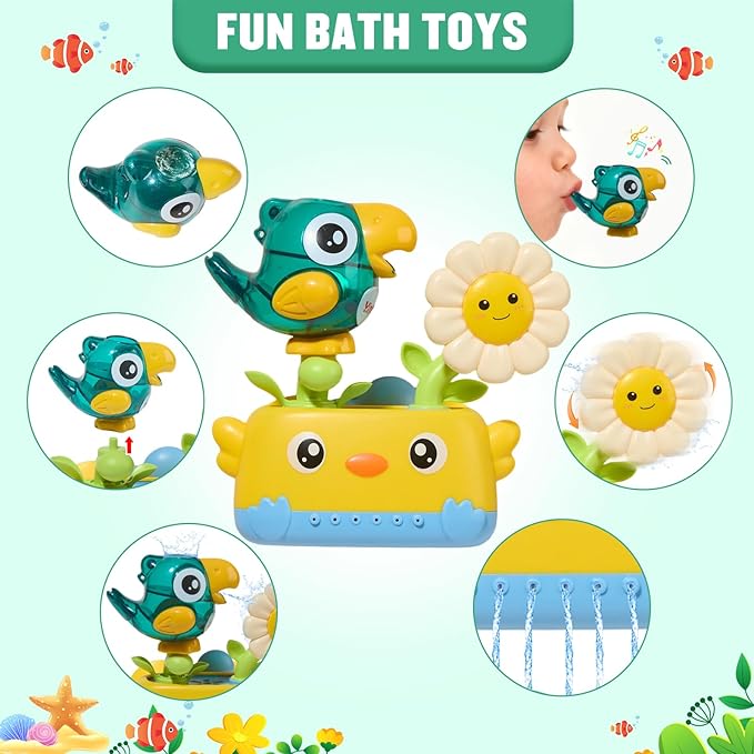 Baby Bath Toys for Kids Ages 1-3 Mold Free Bath Toys for Toddler 2-4 with Interactive Sensory Bathtub Water Pool Shower Toys with Bath Cups for 12+ Months Boys Girls Christmas Birthday Gifts