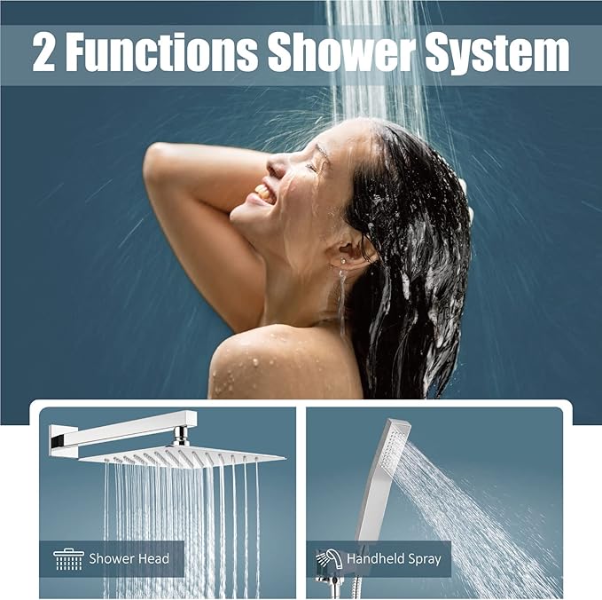 Aolemi Shower Faucet Set Rain Shower System with Handheld Spray Bathroom Shower Combo Rough-in Valve and Shower Trim Kit Included Polish Chrome 12 Inch Wall Mount Shower Head