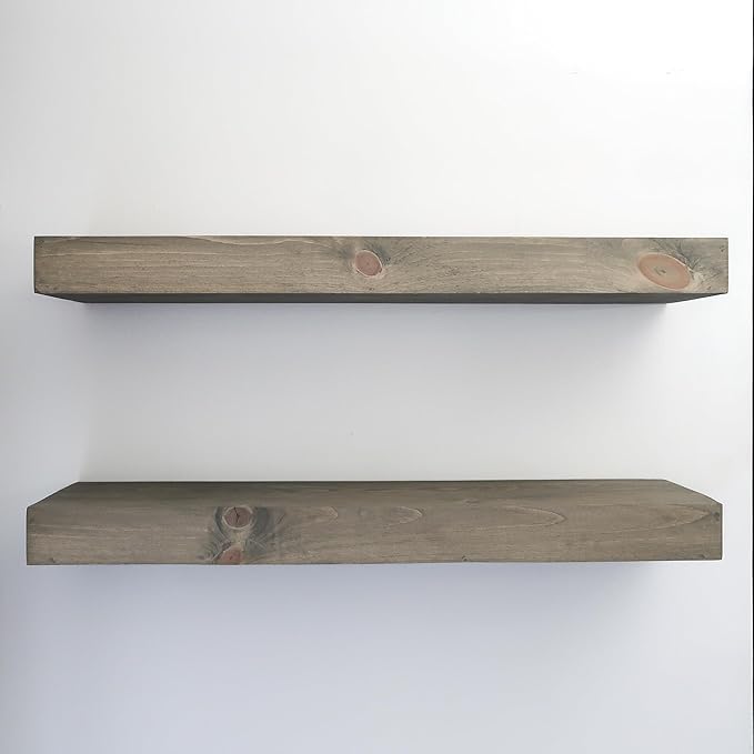 Urbandi Modern Floating Shelves 3 Inches Thick for Wall, Wide Shelves for Kitchen, Living Room, Bedroom, and Bathroom, Natural Pine Wood, Rustic Wooden Shelf, (Set of 2) (Aged Barrel, 60Lx3Hx6D)