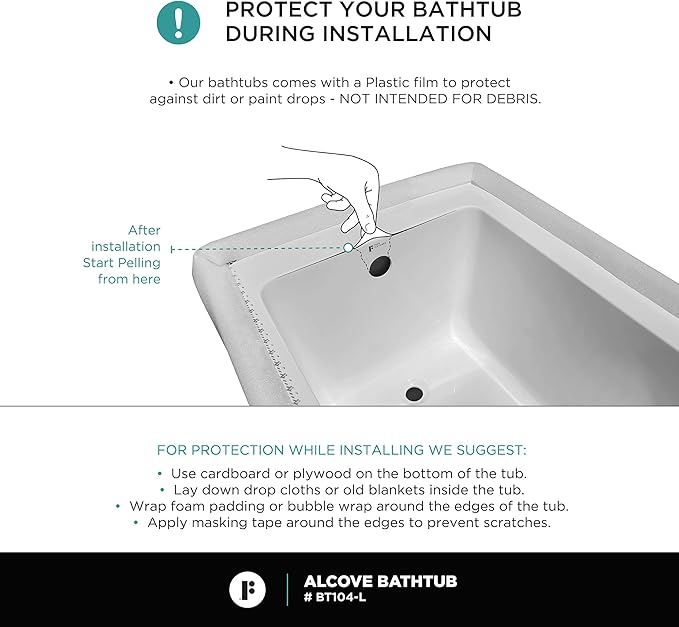 Fine Fixtures Drop In White Soaking Bathtub, Fiberglass Acrylic Material, 60"L x 32"W x 19"H