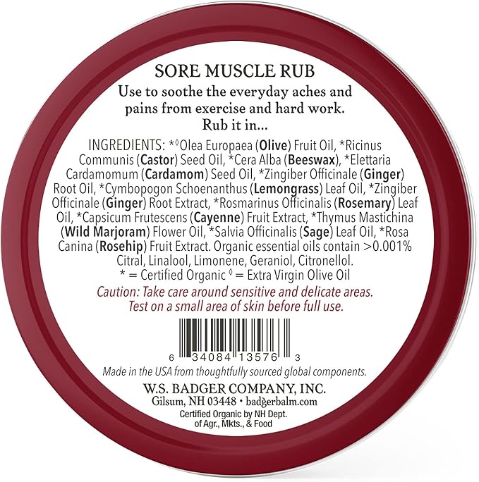 BADGER Organic Sore Muscle Rub Tin, 2 OZ