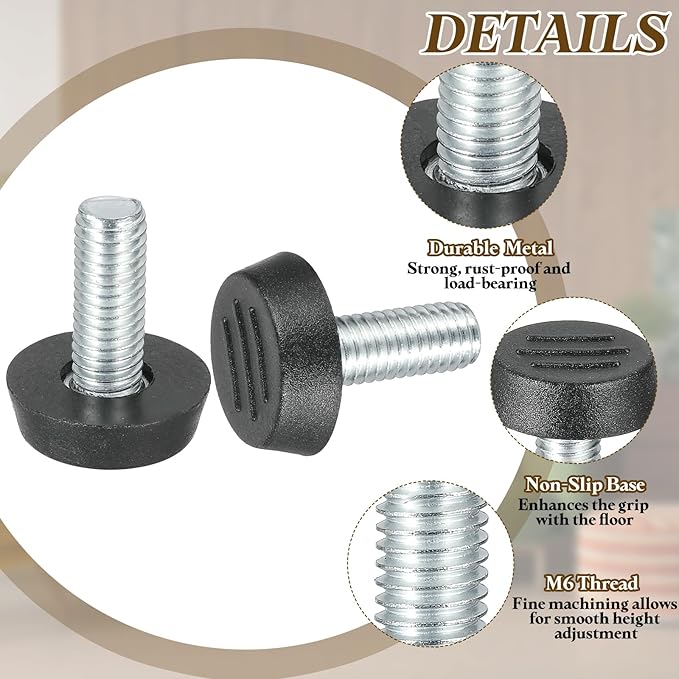 PATIKIL 10 Pcs M8 x 20mm Thread Adjustable Furniture Levelers, Furniture Feet Levelers Screw on Steel Screw in Threaded Leveling Feet Glides for Table Chair Cabinet Patio Legs