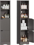 67" Tall Bathroom Organizer and Storage, Narrow Storage Cabinet with 2 Doors and 4 Shelves, Freestanding Floor Storage Unit,15.7" W x 11.8" D x 66.9" H, Grey