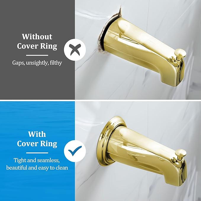 Enhon Metal Tub Spout Cover Ring, Bathroom Faucet Remodeling Wall Plate with Foam Gasket, 1-1/2 Inch ID and 3-5/8 Inch OD (Polished Brass)
