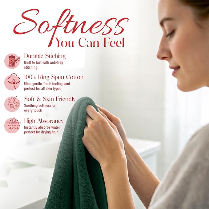 RIVERSIDE 12 Pack Washcloths - 12x12 Inches, 400 GSM, 100% Ring-Spun Cotton - Soft, Absorbent & Durable Face and Body Towels - for Bathroom, Spa, Gym, Makeup Removal & Everyday Use - Hunter Green