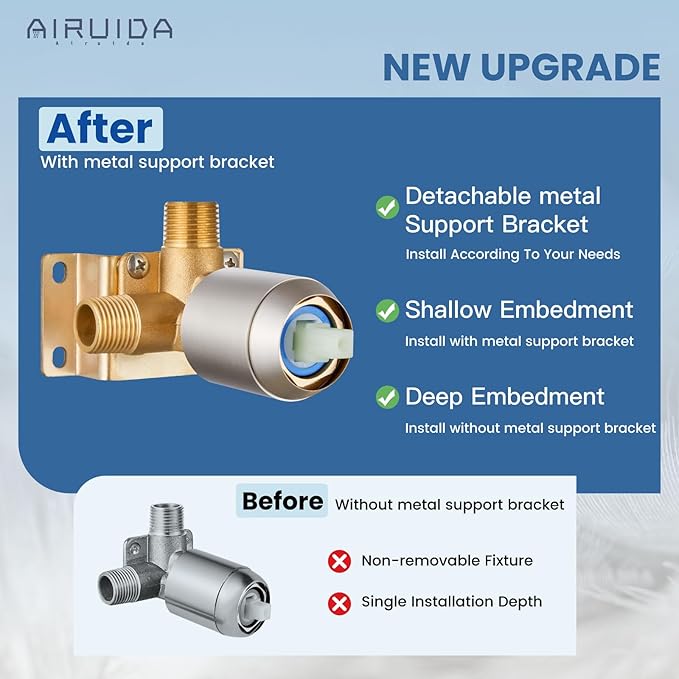 Airuida Shower Faucet Set Bathroom Rain Shower System SUS304 Stainless Steel Single Handle With Male Threads Rough-in Valve Shower Trim Kit 6 Inch Wall Mount Shower Head Brushed Nickel