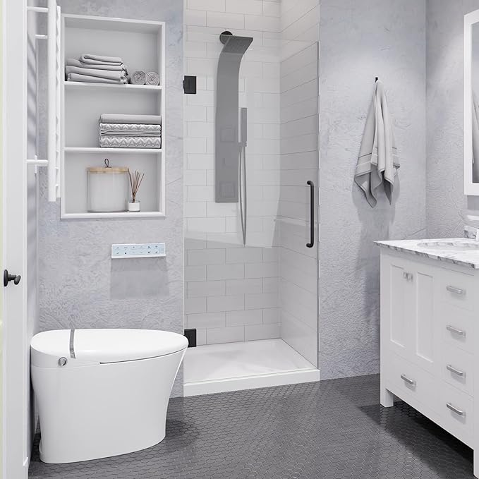 ANZZI 70" x 24" Frameless Shower Door in Gun Metal Black, Passion Water Repellent Glass Shower Door with Seal Strip Parts and Handle, 5/16 Glass Hinged Shower Door with Handle (SD-AZ09-01GB)