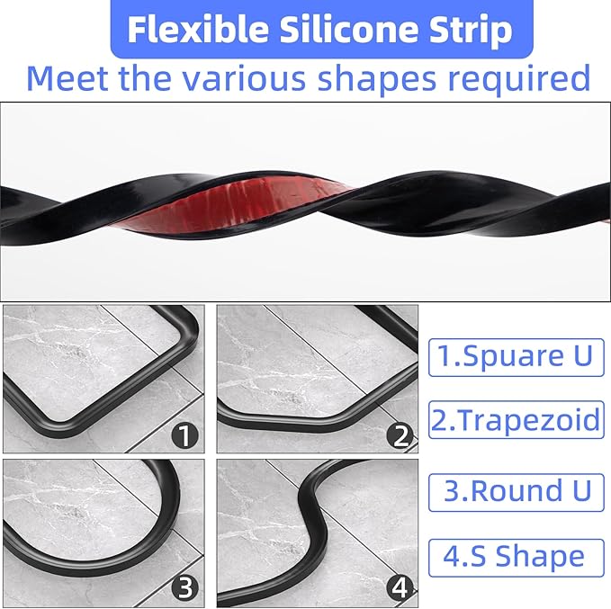 39 Inch Shower Threshold Water Dam Barrier,Silicone Shower Door Bottom Seal for Water Stopper,Flexible Edge Trim for Kitchen Sink Splash Guard,Self Adhesive Water Blocker for Bathtub,Black