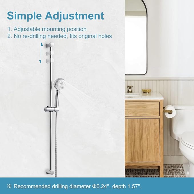 OFFO Shower Slide Bar, 40 in Slide Bar with Adjustable Handheld Shower Head Holder for Bathroom Wall Mounted, Chrome Finish