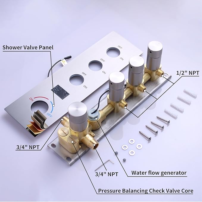 Digital Tempreature Display Full Body Shower System Wall Mounted 8 Inch Rain Shower System with 6 PCS Body Jets, Handheld Spray, Brushed Nickel Shower Fixtures