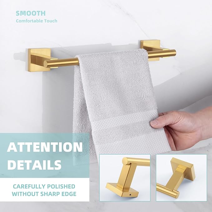 Suyar Brushed Gold Hand Towel Holder, SUS 304 Stainless Steel Short Towel Bar for Bathroom Wall, 13.78 Inch