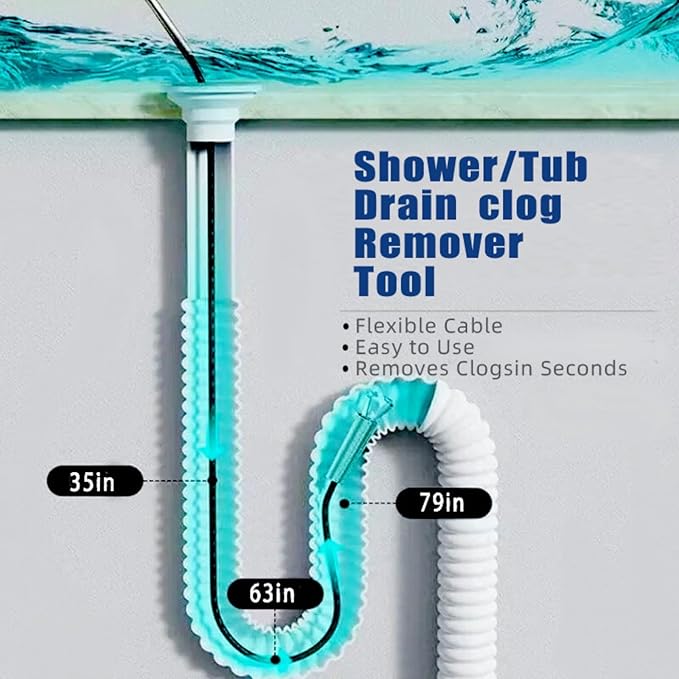 Drain Snake, Toilet Serpentine Drainage Blocker - Professional Drainage Cleaning Tool, Flexible Grab Claw Pick up, Used for Cleaning Toilets, Sinks, Showers, and Bathtubs (35 in63 in 79 in)