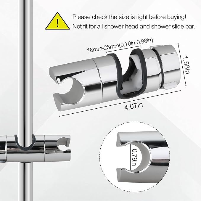 Adjustable Shower Head Holder for Slide Bar Universal 18-25MM O.D., Shower Head Holder Used for Replacing The Sliding Rod and Clamp in The Bathroom Replaceable 360 ° Rotating Spray Bracket