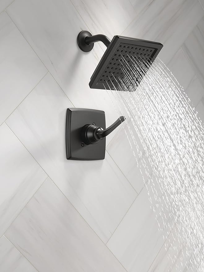 Delta Geist 14 Series Shower Faucet Set, Matte Black Shower Head and Handle Set, Valve Trim Kit, Matte Black 142864-BL (Valve Included)