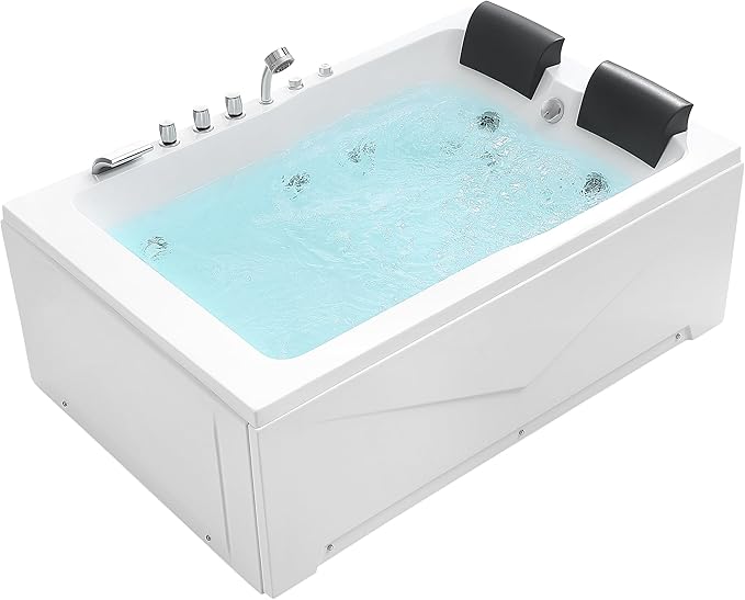 Empava Whirlpool Bathtub 71 Inch,2 Person Whirlpool Tubs With 16 Jets,Jetted Bathtub,Acrylic SPA Bath Tub,Hydro Massage Bathtub With Right Drain,3-Side Apron,White