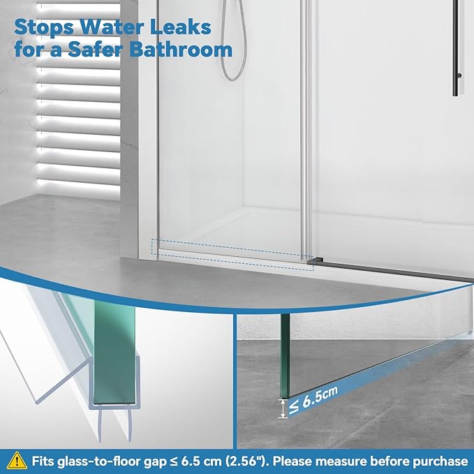 Shower Door Bottom Seal Strip, 2PCS Seal Strip, Ultra Clear PVC, 39" Length, Fits 6mm Thick Glass, Prevents Leaks, Easy Installation, No Adhesive Required (Ultra Clear, 39in for 1/4"(6mm) Door)