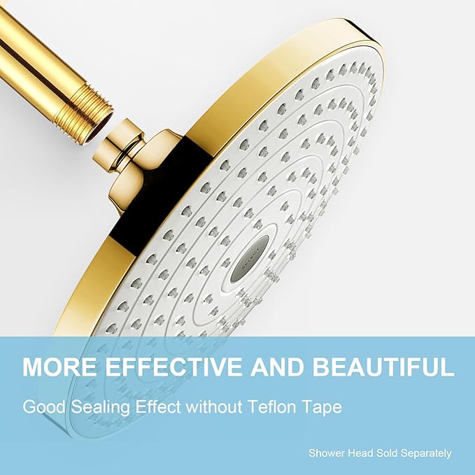 OFFO Shower Arm with Flange, Bright Gold 16 in Ceiling Mount Replacement Rain Shower Head Straight Arm Ceiling-Mounted For Fixed Shower Head & High Pressure Rain