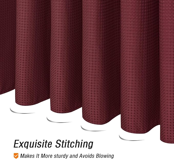 Gibelle Small Stall Shower Curtain 36 x 72, Narrow Half Waffle Weave Textured Fabric Shower Curtain for Bathroom, Water Repellent, Machine Washable, Burgundy