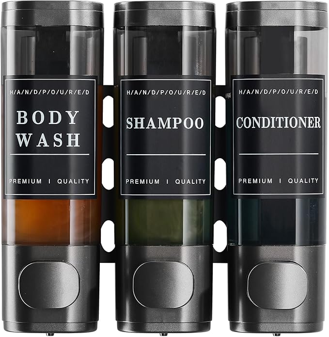 Shower Soap Dispenser Wall Mounted No Drill Shampoo Dispenser for Shower Wall Shampoo and Conditioner Dispenser Bathroom Hotel 3 * 300ml Gungray with Labels