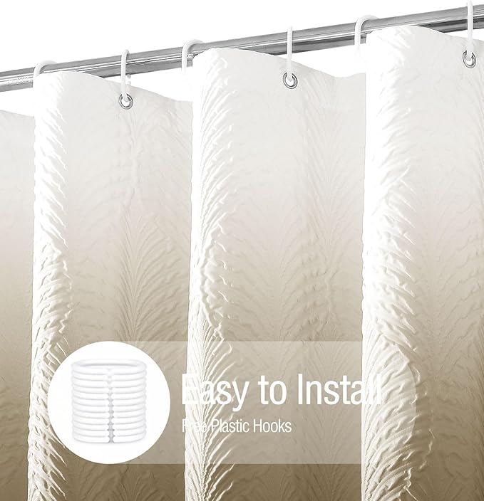 Gibelle Ombre Brown Shower Curtain for Bathroom, 3D Embossed Textured Fabric Shower Curtain, Modern Farmhouse Chic Soft Cloth Shower Curtain Set with Hooks, 72x72