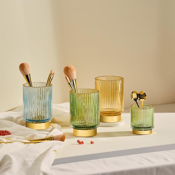 Makeup Brush Holder Organizer,Toothbrush Holders,Desk Pen Pencil Holder,Multifunctional Vintage Glass Brush Cup（S+L/White/A3-4-US）