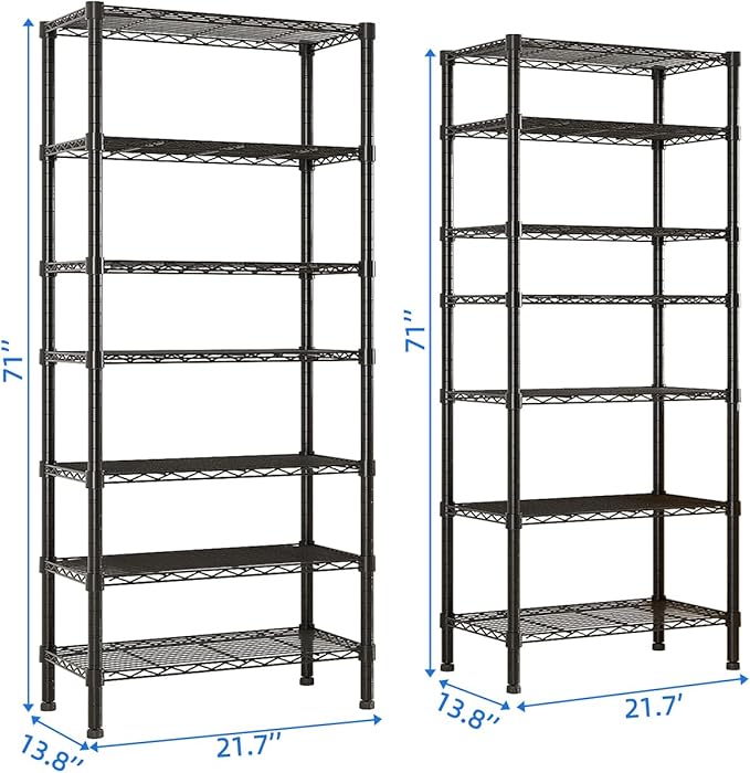 14 Tier Storage Racks Shelving, Heavy Steel Pantry Shelves, Adjustable Wire Shelving Rack, Suitable for Garage, Kitchen, Bathroom, Office, 22" W x 14" D x 142" H, Black