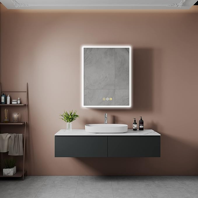 Black Medicine Cabinets for Bathroom with Mirror, 24”W x 30”H Surface Wall Mounted LED Medicine Cabinet with Lights, Defogger, Dimmer, Outlets & USB, Left Hinge