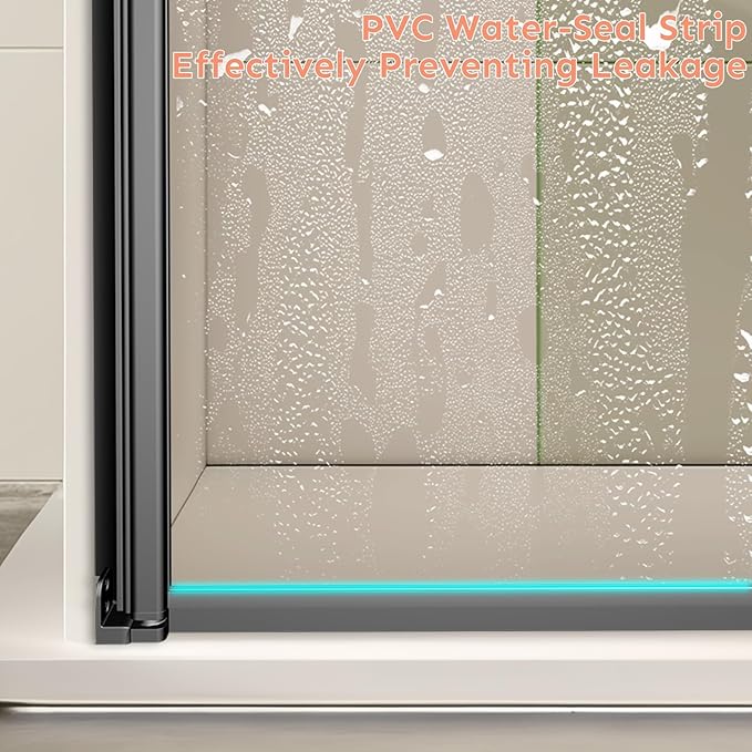 34" Wx72 H Frameless Reversible Pivot Shower Door, 1/4" Clear SGCC Tempered Glass & Shatter Proof Film, 304 Stainless Steel Hardware, Water Protection Seal Stripes Plus Glass-Fixing Aluminum Stripe