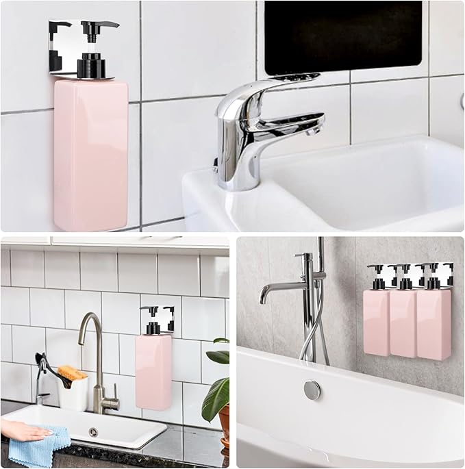 Segbeauty Stainless Soap Bottle Dispenser, 3 Pack Dia 1.1in 2.8cm Drill-Free Wall Mounted Rack, Adhesive Wall Mount Bottle Holder for Shower Gel Bathroom Toilet Kitchen, Sliver