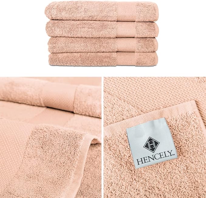 Hencely Premium Bath Towel Set of 4-28x58 Inches - High Absorbency, Quick Drying - 100% Soft Turkish Cotton Towels - Ideal for Home, Bathroom, Hotel, Spa, and Gym - Peach