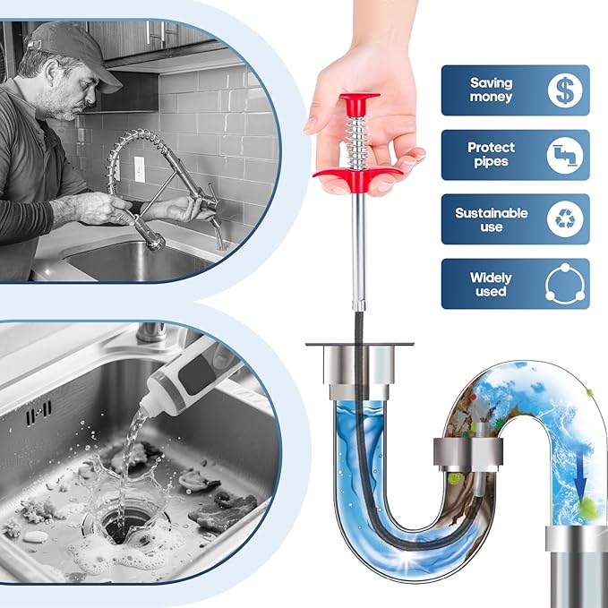 22 '' Flexible Grabber Claw (4 Claws), Drain Snake with Tweezers, Bendable Hose Grabber Reacher Tool, Retractable Drain Clog Remover Tool, Pickup Tool for Bath Tub, Toilet, Kitchen Sink & Sewer