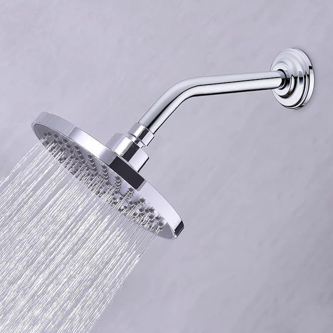 9 Inch Angled Shower Arm with Flange,Wall-Mounted Heavy Duty Stainless Steel, Shower Head Extension Extender Pipe Arm, For Fixed Bathroom Shower Head,Chrome