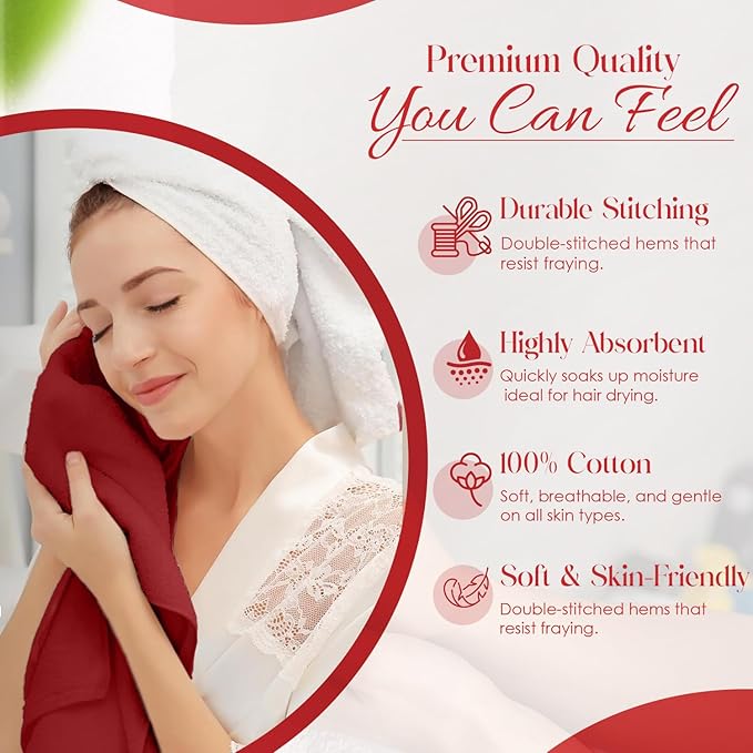 RIVERSIDE 6 Pack Premium Hand Towels Set, 16x28 inches, 100% Ring Spun Cotton, 600 GSM, Soft, Quick Dry and Highly Absorbent, Towels for Bathroom, Kitchen, Gym, Spa - Red