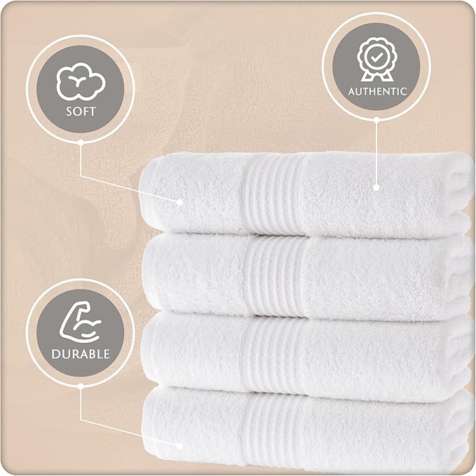 MAURA Basics Hand Towels for Bathroom with Hanging Hook Loops. Soft, Durable, Long Lasting and Absorbent Hand Towel Sets for Bathroom, American Standard Size 16"x28", White