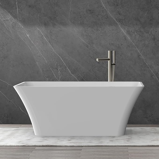 59 Inch Acrylic Soaking Bathtub, Modern Stand Alone Tub for Adults with Sloped Backrest, Chrome Drain & Overflow, cUPC Certified, Easy Installation, White Oval Bath