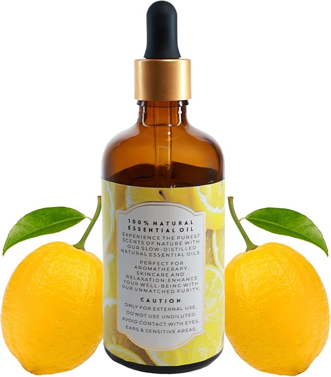 Luxurious Lemon Essential Oil by Enhanced Essentials| Organic & Pure| for Home Cleaning & Fragrance,Diffusers,Skin & Hair Care,Aromatherapy,Soap & Candle Making|with Glass Dropper|3.38 fl oz (100 ml)