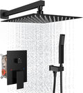 Shower System Wall Mounted 10 inch Shower Overhead for Bathroom,Rain Shower Combo Set with Handheld Spray,Luxury Rainfall Shower Head Rough-in Valve and Trim Included(Matte Black)