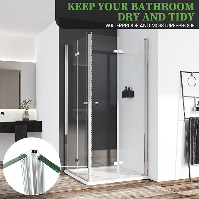 Bathroom Shower Glass Door Side Seal Strips, Length 78 Inch 2PCS Transparent PVC Door Side Seall Strips with Magnetic Stripe for 3/8" (10MM) Thick Framless Glass Panel