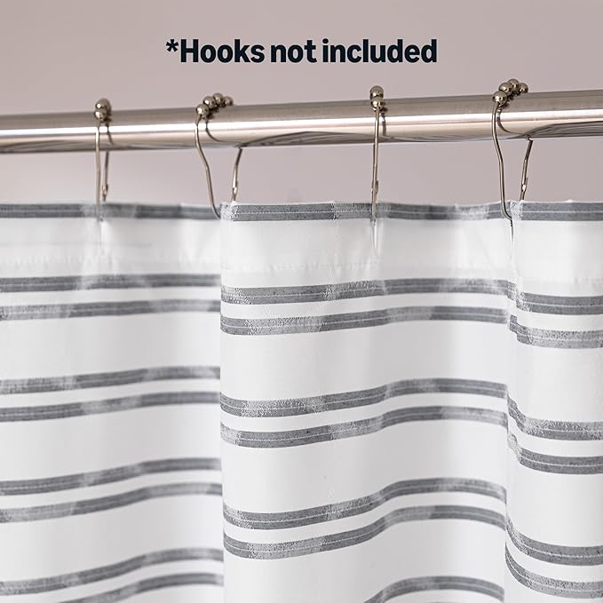 Amazon Basics Geometric Jacquard Fabric Shower Curtain for Bathroom, Lightweight, Waterproof and Washable, 72" W x 86" L, Grey Striped