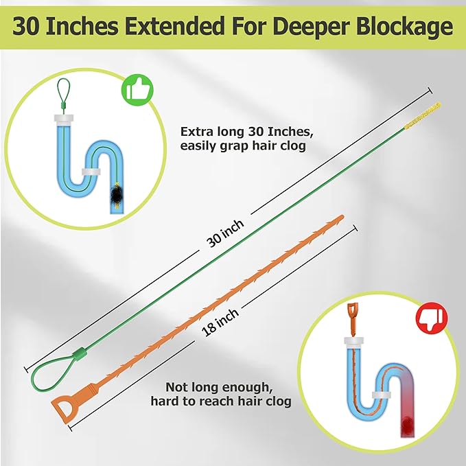 Kelly's Collection 30 Inch Drain Snake Hair Clog Remover Tool, Anti-Break Sink Snake Drain Cleaner Tool for Bathroom Sink Tub, Shower, Pipe Drain(5 Pack)