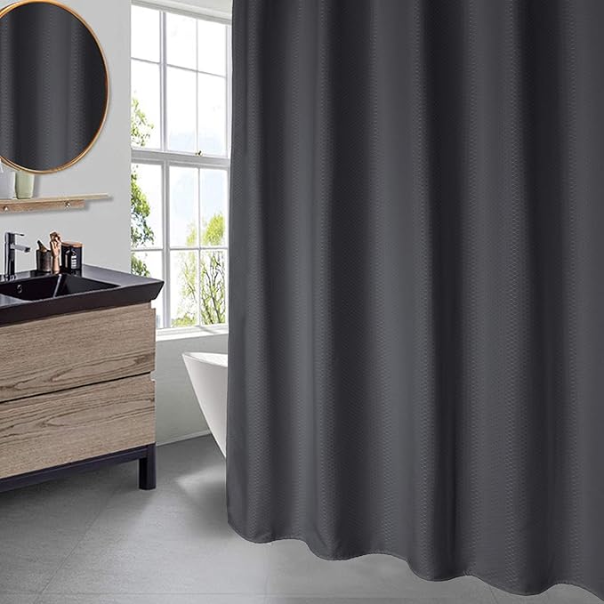 AooHome 72x75 Inch Waffle Weave Shower Curtain, Dark Grey Fabric Durable Bathroom Curtain with Hooks, Weighted Hem, Heavy Duty, Water Repellent