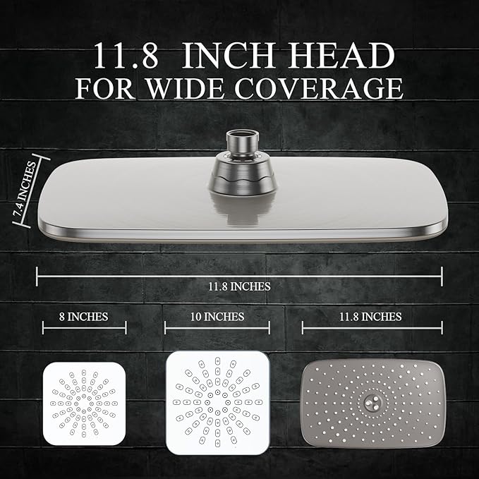 Veken 11.8" Rain Shower Head with Handheld, High Pressure Handheld Shower Heads with Multi Spray Modes,Rainfall Combo with 15" Metal Extension Arm,Detachable Dual Shower,Long 6 ft. Hose,Brushed Nickel