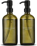 MaisoNovo Soap Dispenser 2-Piece Set | 16.9oz Green Bottles with Black Stainless Steel Pumps