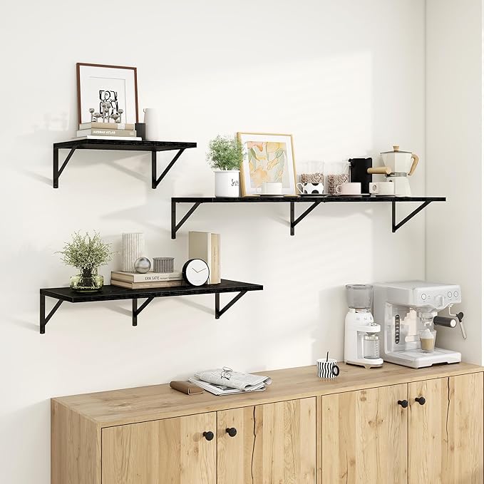 Dreamland Floating Shelves for Wall, 12 Inch Deep Floating Shelves Set of 2, 55W x 12D Large Wall Shelf with Sturdy Metal Brackets for Living Room, Bathroom, Bedroom and Kitchen, Black